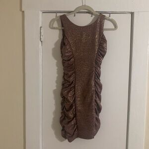 Hailey Logan Rose Gold Mini Scrunched‎ Dress Sz XS
